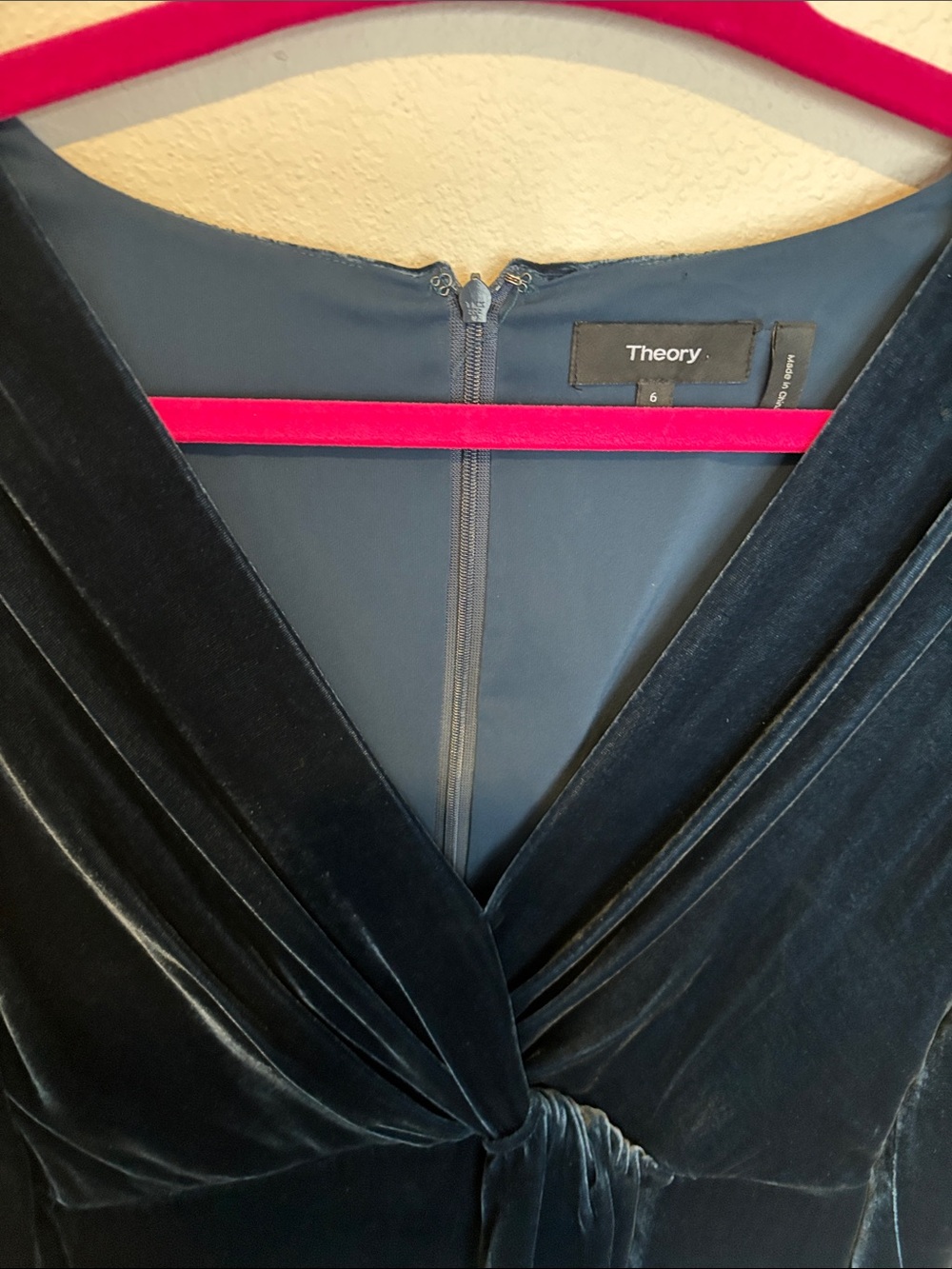 Theory Navy Blue Velvet Long Sleeve wrap Dress - Picture 6 of 8